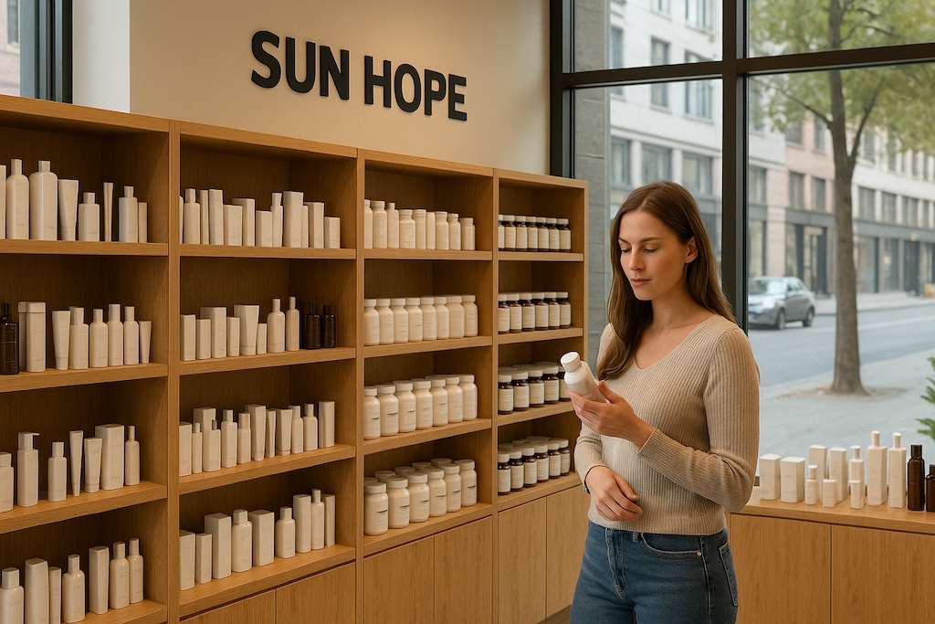 Collection of beauty and skincare products neatly arranged